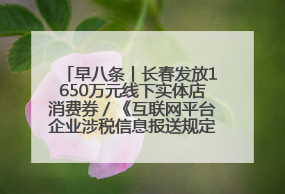 早八条丨长春发放1650万元线下实体店消费券／《互联网平台企业涉税信息报送规定》正式施行