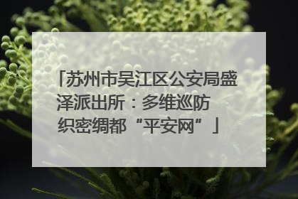 苏州市吴江区公安局盛泽派出所：多维巡防  织密绸都“平安网”